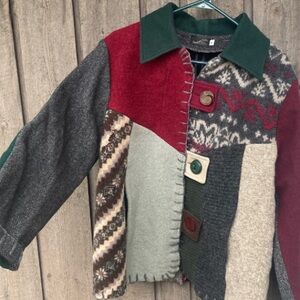 BAABAAZUZU Coat Vintage Handmade Wool Gray Blue Black Green Red Wine Size Medium